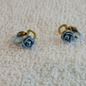 Vintage Light Blue  Rose Clip-on Earrings